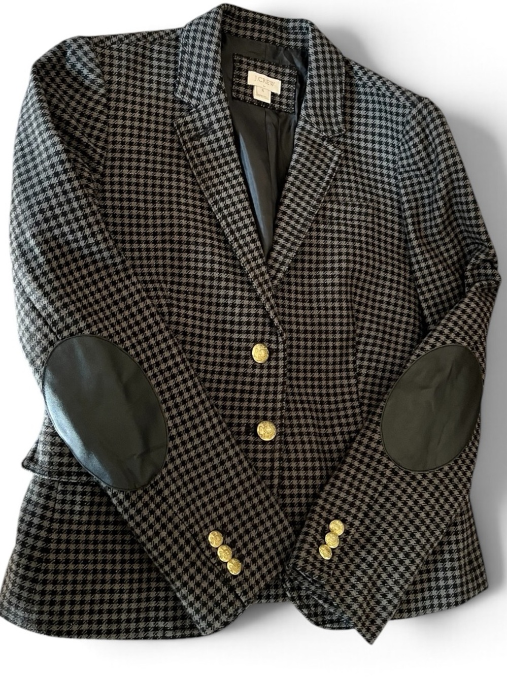 J. Crew Houndstooth Blazer w/ Faux Leather Elbow Patches